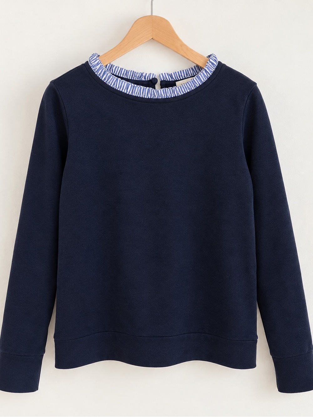 J. Crew Girls Navy Sweater with Blue-and-White Ruffle Collar